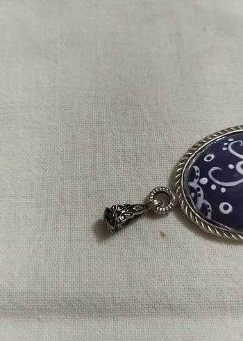 Mavi Çiçek Desenli Bohem Gümüş  Kolye - Görsel 5