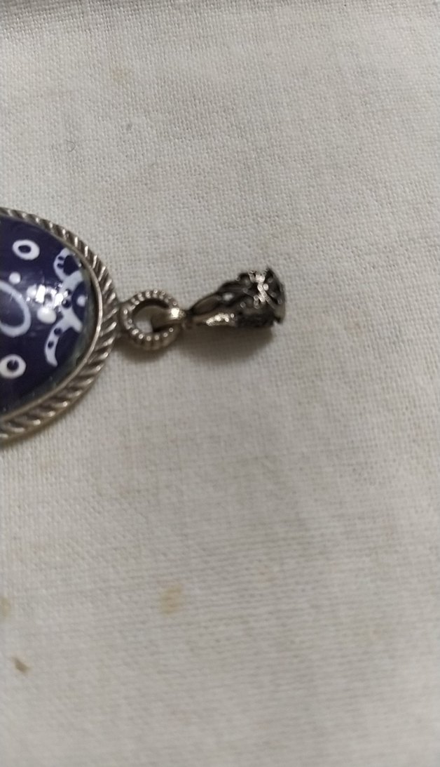 Mavi Çiçek Desenli Bohem Gümüş  Kolye - Görsel 2