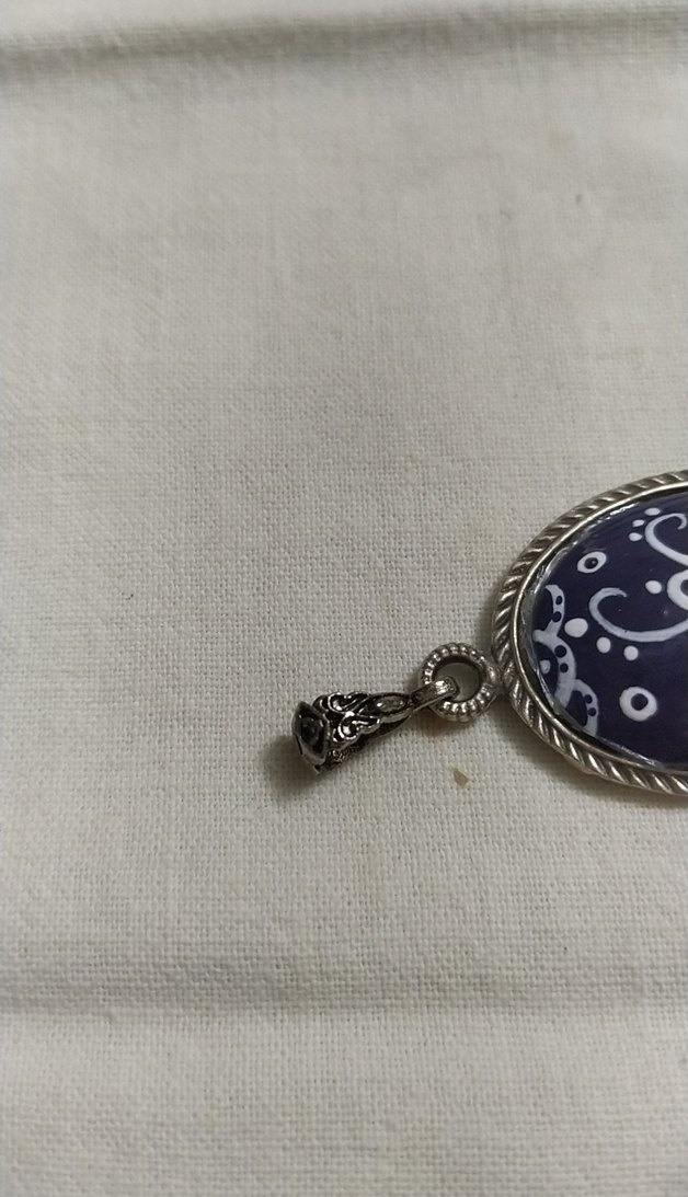 Mavi Çiçek Desenli Bohem Gümüş  Kolye - Görsel 5