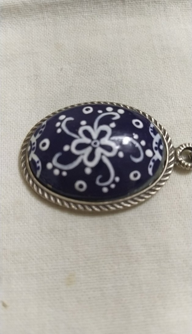 Mavi Çiçek Desenli Bohem Gümüş  Kolye - Görsel 3