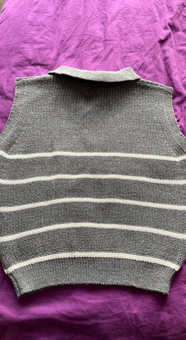 Gri Çizgili Örgü Kadın Süveter - Görsel 3