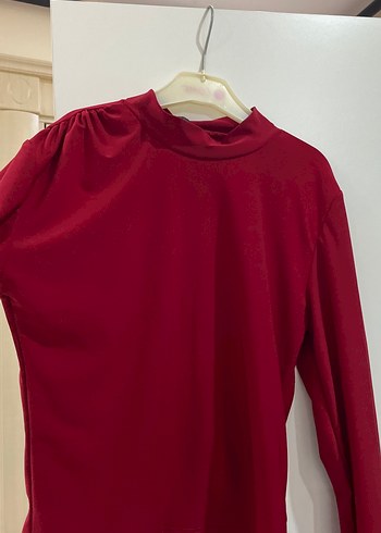 Bordo Yüksek Yakalı Kız Bluz - Görsel 2