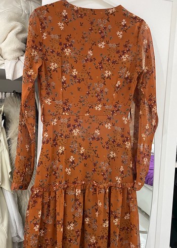 Drapeli Uzun Kollu V Yaka Midi Elbise - Görsel 4