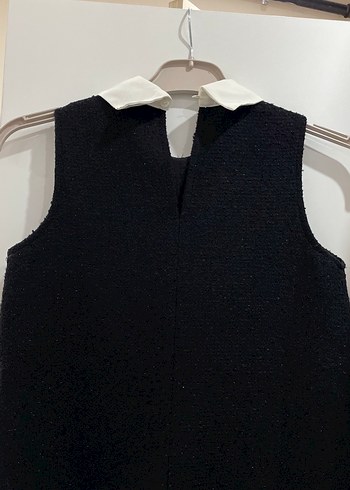 Siyah Beyaz Yakalı Kolsuz Midi Elbise - Görsel 3