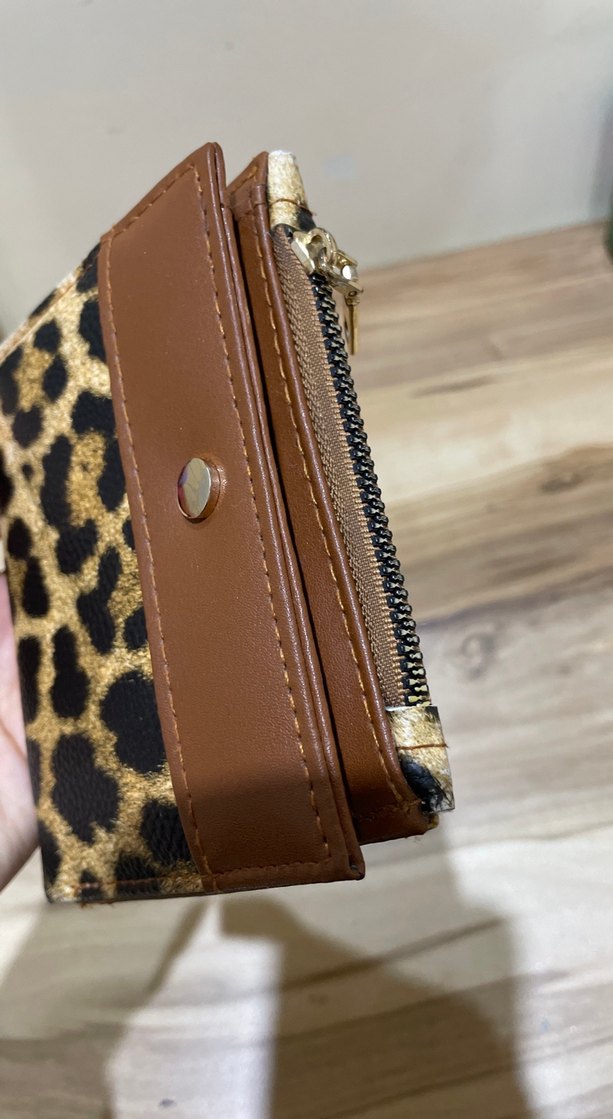 Kahverengi Deri Leopar Desenli Fermuarlı Kadın Cüzdanı - Görsel 3