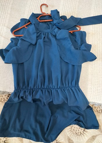 Mavi Keten Midi boy elbise - Görsel 2