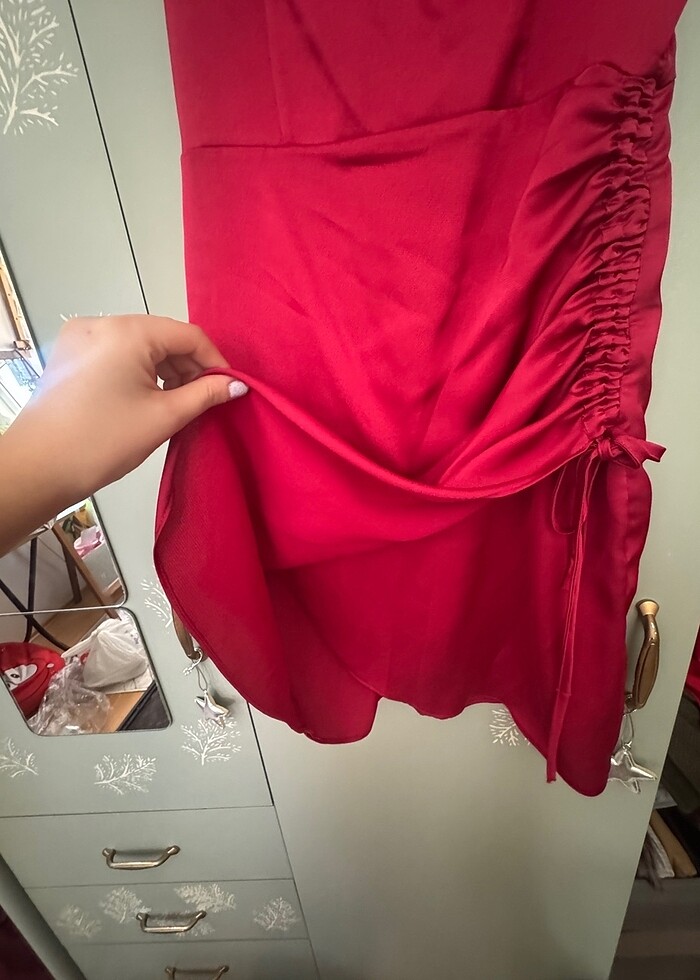 Trendyolmilla fuşya mini saten elbise - Görsel 4