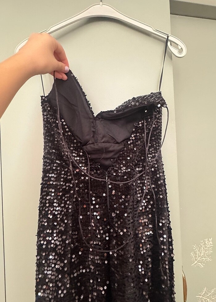 Siyah pul payet abiye elbise - Görsel 3