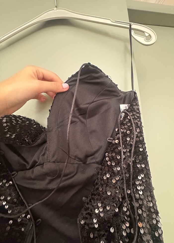 Siyah pul payet abiye elbise - Görsel 4