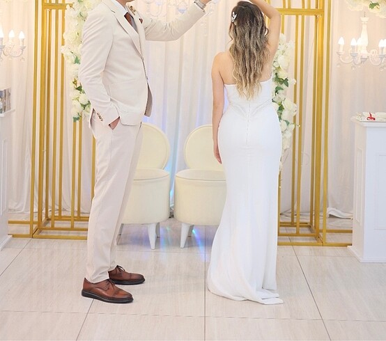 Beyaz nişan / nikah elbisesi - Görsel 5