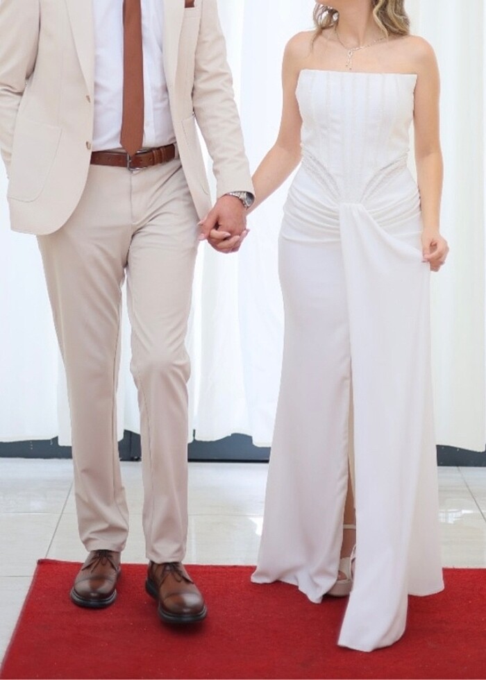 Beyaz nişan / nikah elbisesi - Görsel 4