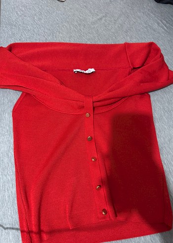 Düğmeli Kırmızı Straplez Bluz Koton Sibil Çetinkaya serisi - Görsel 5