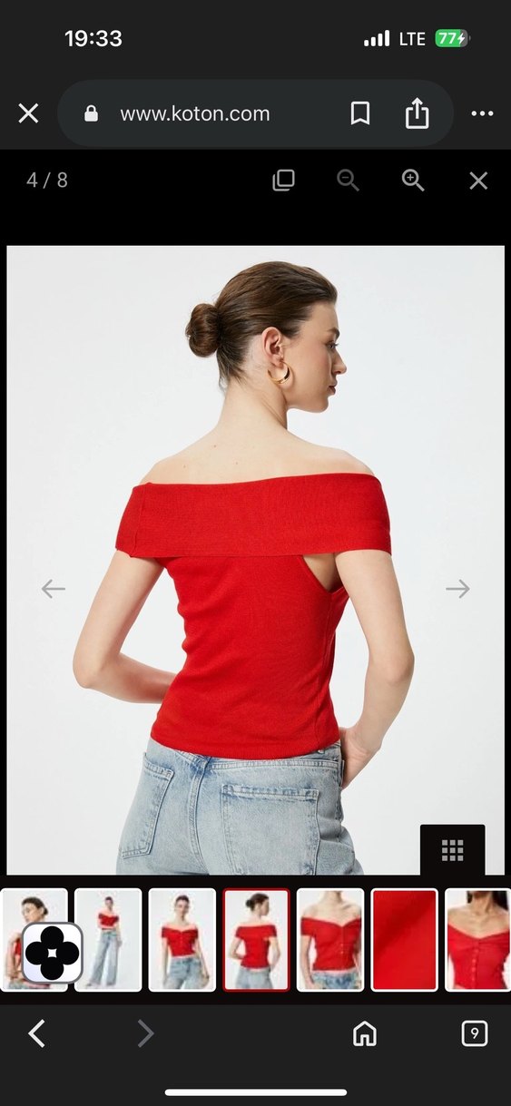 Düğmeli Kırmızı Straplez Bluz Koton Sibil Çetinkaya serisi - Görsel 4