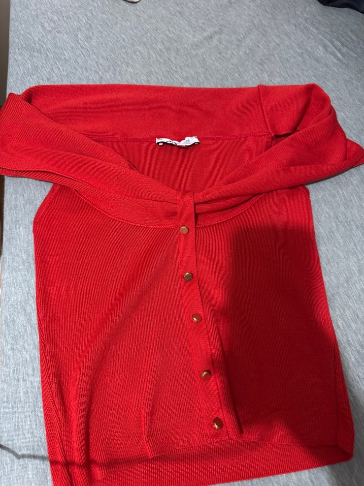 Düğmeli Kırmızı Straplez Bluz Koton Sibil Çetinkaya serisi - Görsel 5