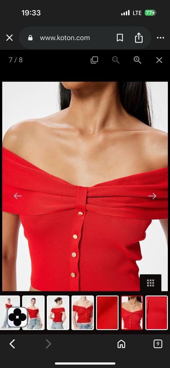 Düğmeli Kırmızı Straplez Bluz Koton Sibil Çetinkaya serisi - Görsel 3