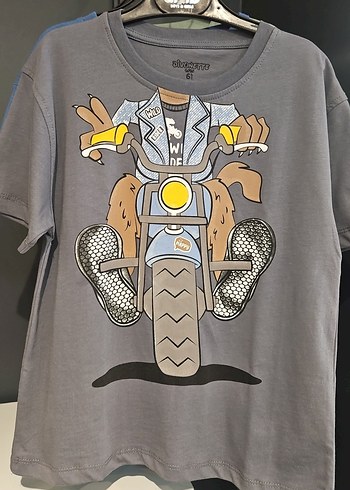 Erkek Çocuk Gri Kısa Kollu Biker Tişört