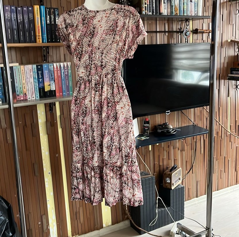 Pembe Pilili V Yaka Bohem Elbise - Görsel 2