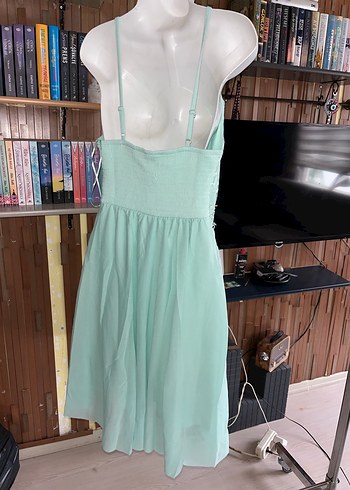 Turkuaz İşlemeli Midi Abiye Elbise - Görsel 2