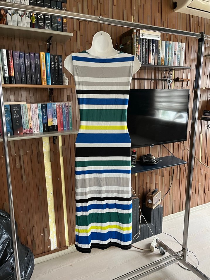 Çizgili Uzun Kollu Fitted Elbise - Görsel 2