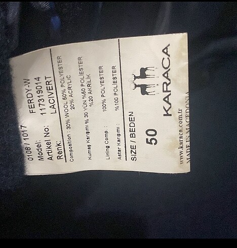 50 Beden Karaca kaban