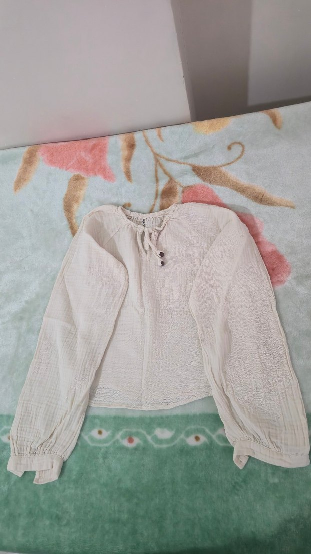 Kız Çocuk Beyaz Keten Bohem Bluz - Görsel 2