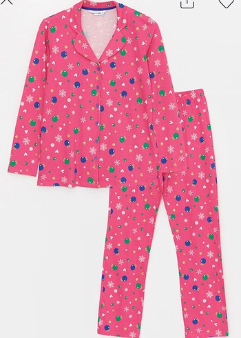 LC WAIKIKI  Desenli Pembe Uzun Kollu Kadın Pijama Takımı - Görsel 3