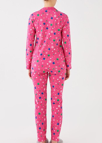 LC WAIKIKI  Desenli Pembe Uzun Kollu Kadın Pijama Takımı - Görsel 4