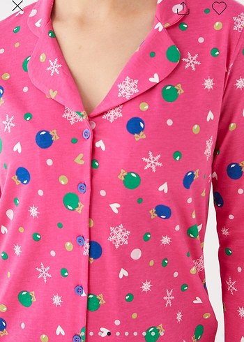 LC WAIKIKI  Desenli Pembe Uzun Kollu Kadın Pijama Takımı - Görsel 5