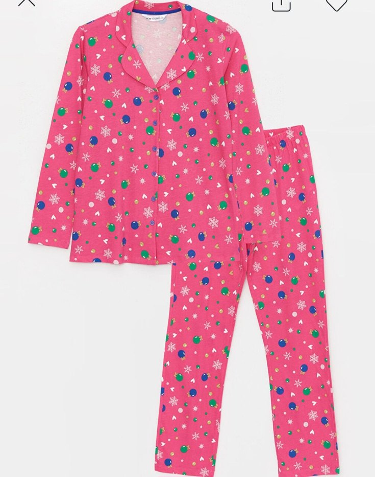 LC WAIKIKI  Desenli Pembe Uzun Kollu Kadın Pijama Takımı - Görsel 3