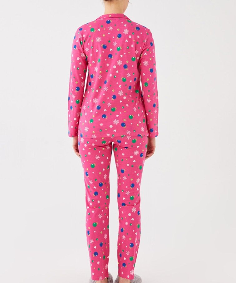 LC WAIKIKI  Desenli Pembe Uzun Kollu Kadın Pijama Takımı - Görsel 4