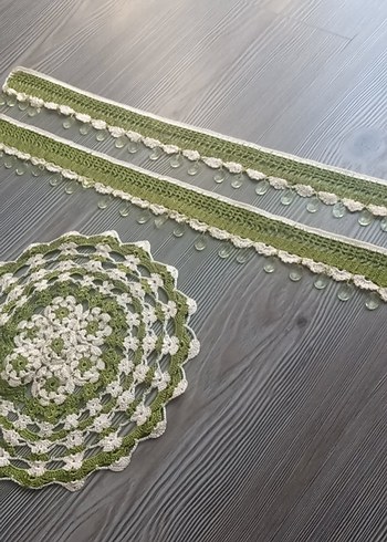 Bohem Yeşil Beyaz Örgü Dekoratif Set - Görsel 3