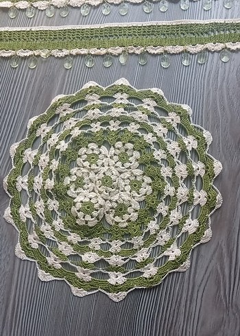 Bohem Yeşil Beyaz Örgü Dekoratif Set - Görsel 2