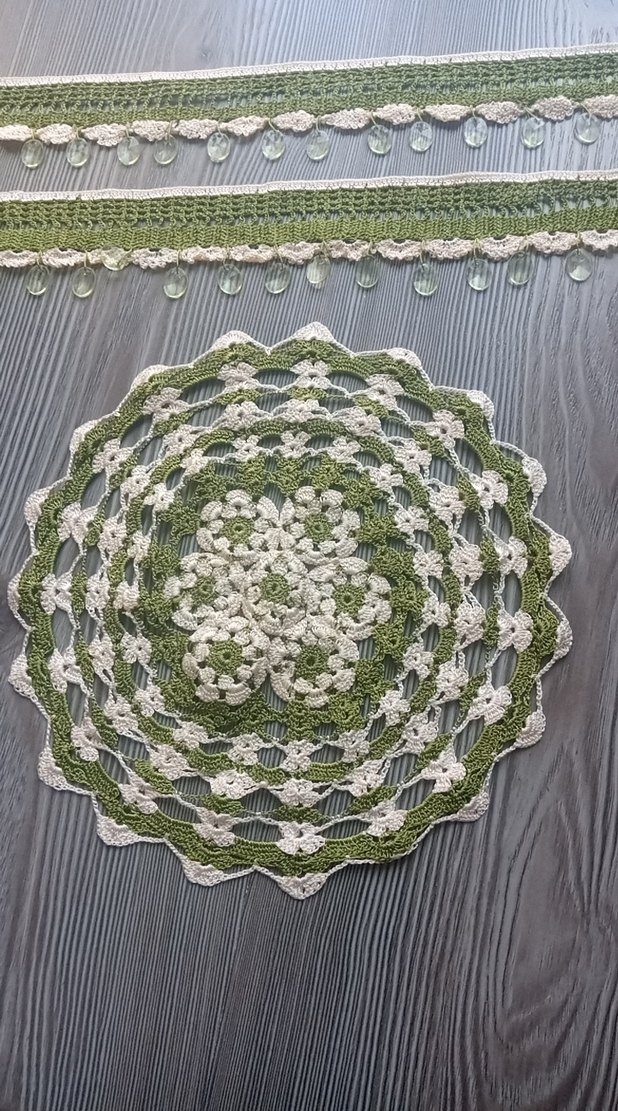 Bohem Yeşil Beyaz Örgü Dekoratif Set - Görsel 2