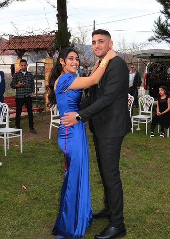 Parlak Mavi Drapeli Uzun Abiye Elbise - Görsel 2