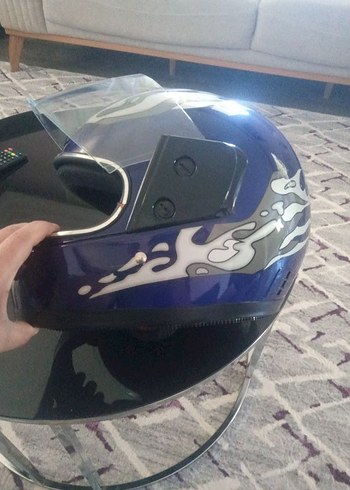 Mavi Biker Kask, Tokalı, Baskılı Desen - Görsel 4