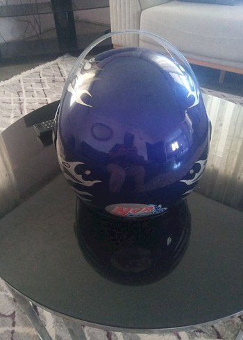 Mavi Biker Kask, Tokalı, Baskılı Desen - Görsel 3