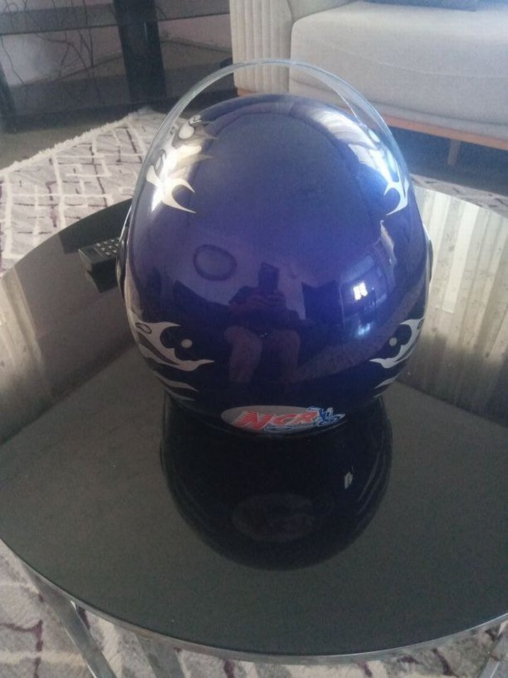 Mavi Biker Kask, Tokalı, Baskılı Desen - Görsel 3