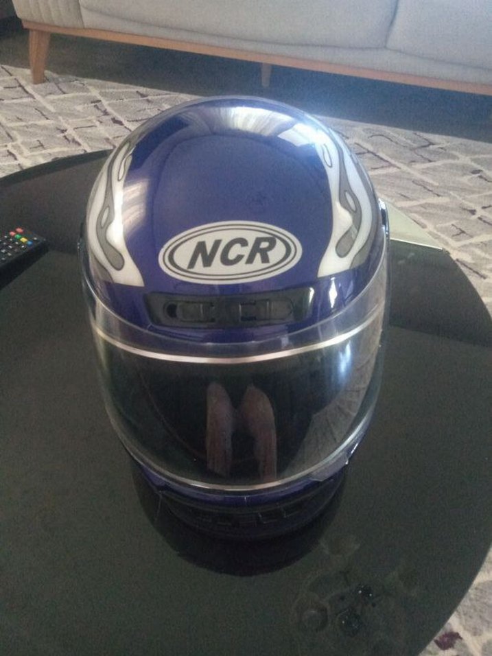 Mavi Biker Kask, Tokalı, Baskılı Desen - Görsel 2