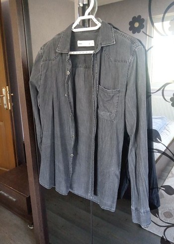 Gri Denim Gömlek erkek Uzun Kollu