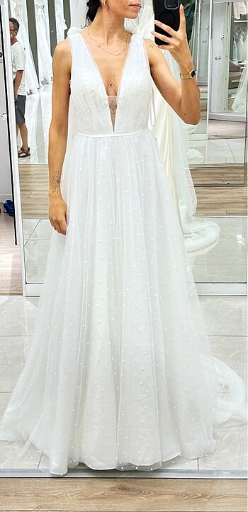 Oleg Cassini Temiz Puantiyeli Gelinlik - Görsel 6