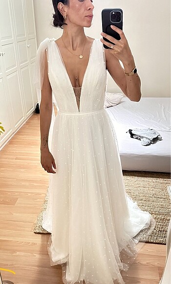 Oleg Cassini Temiz Puantiyeli Gelinlik - Görsel 5