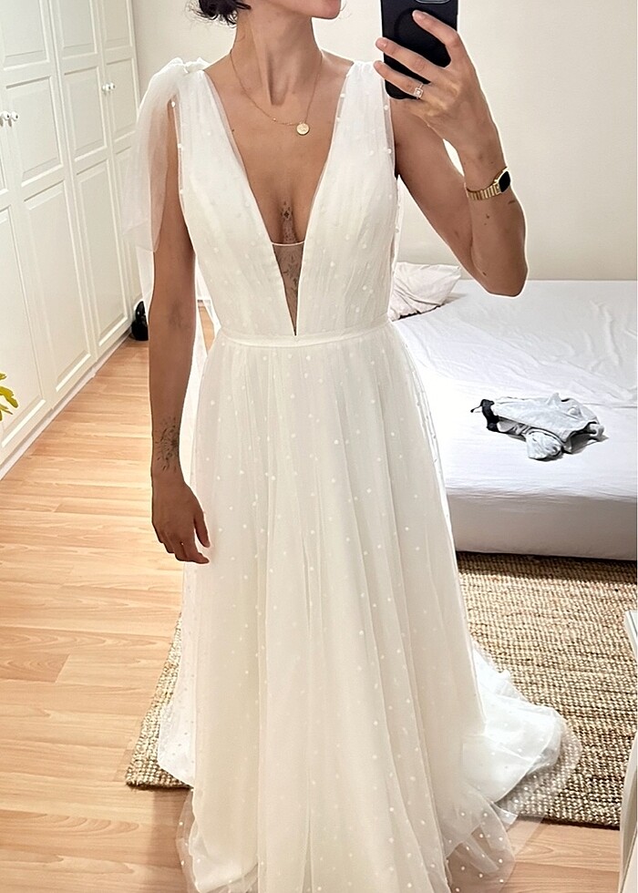 Oleg Cassini Temiz Puantiyeli Gelinlik - Görsel 5