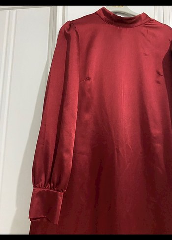 Bordo Uzun Kollu Drapeli Abiye Elbise - Görsel 3