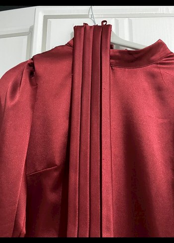 Bordo Uzun Kollu Drapeli Abiye Elbise - Görsel 2