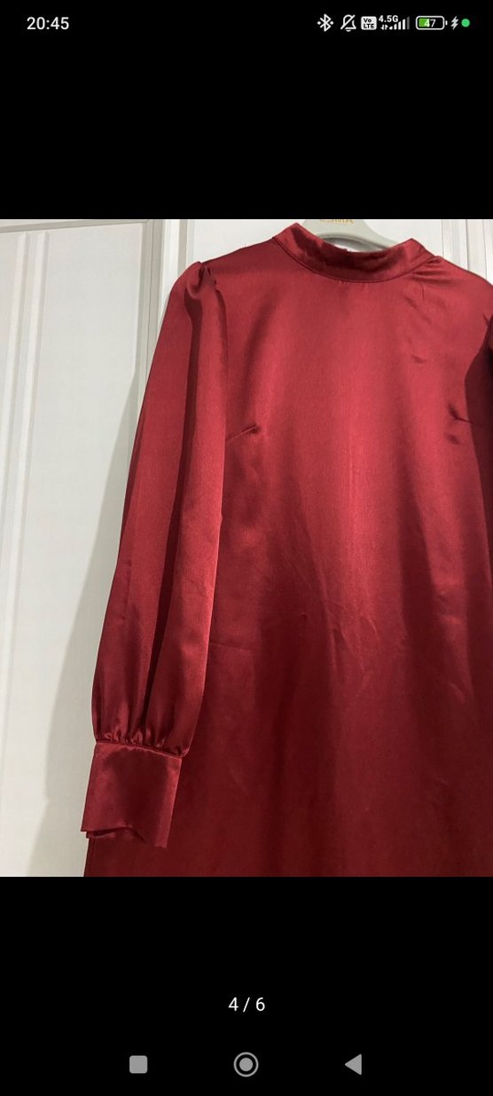 Bordo Uzun Kollu Drapeli Abiye Elbise - Görsel 3