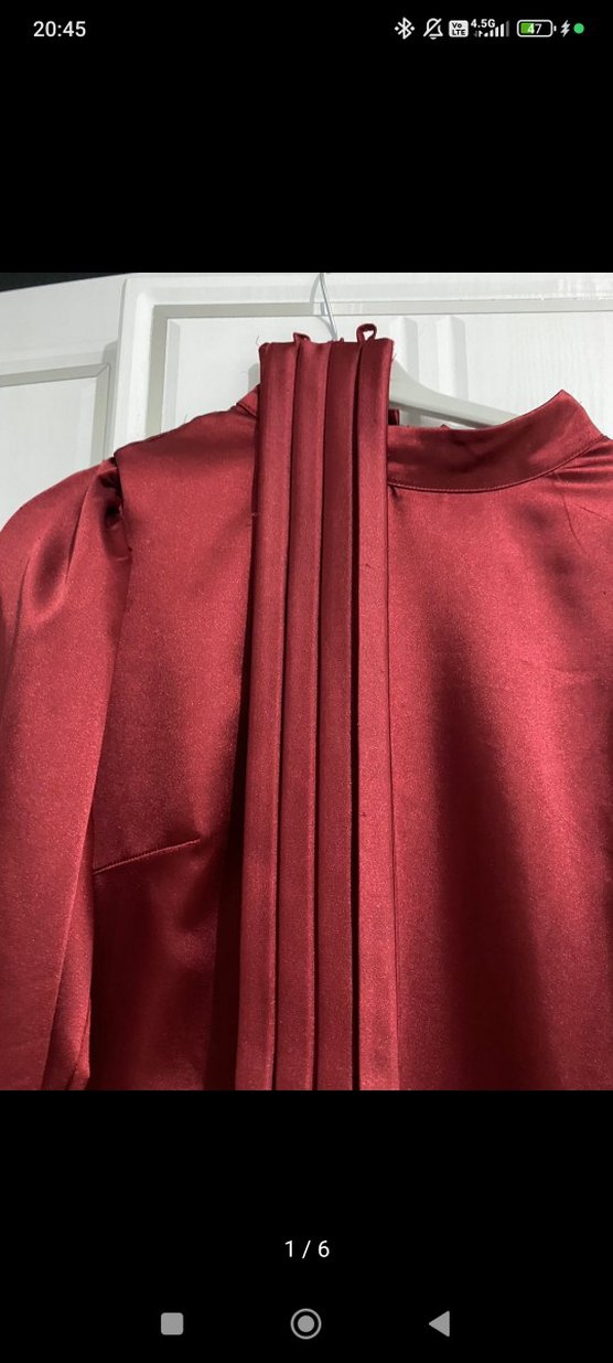 Bordo Uzun Kollu Drapeli Abiye Elbise - Görsel 2