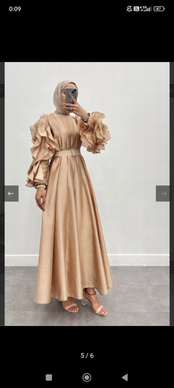 Bej Fırfırlı Uzun Tesettür Elbise - Görsel 2