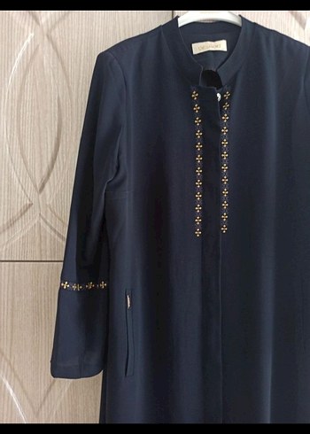 Düğmeli Lacivert Nakışlı Uzun Kadın pardesü - Görsel 2