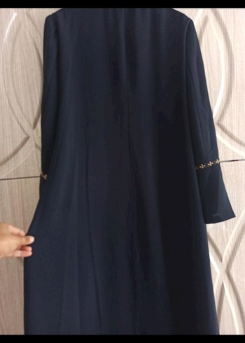 Düğmeli Lacivert Nakışlı Uzun Kadın pardesü - Görsel 5