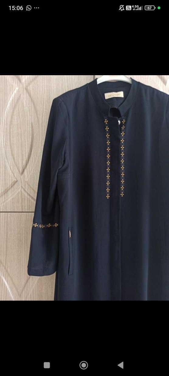 Düğmeli Lacivert Nakışlı Uzun Kadın pardesü - Görsel 2